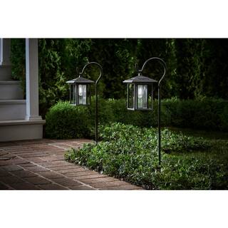 Hampton Bay Grantville Solar 15 Lumens Black Outdoor Integrated LED Shepherd Hook Path Light (2-Pack) WeatherWaterRust Resistant 93153