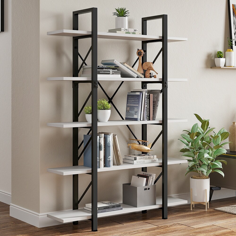 Roul Wood 5 Tier Bookshelf Freestanding 5 Shelf Bookcases Open Display Storage