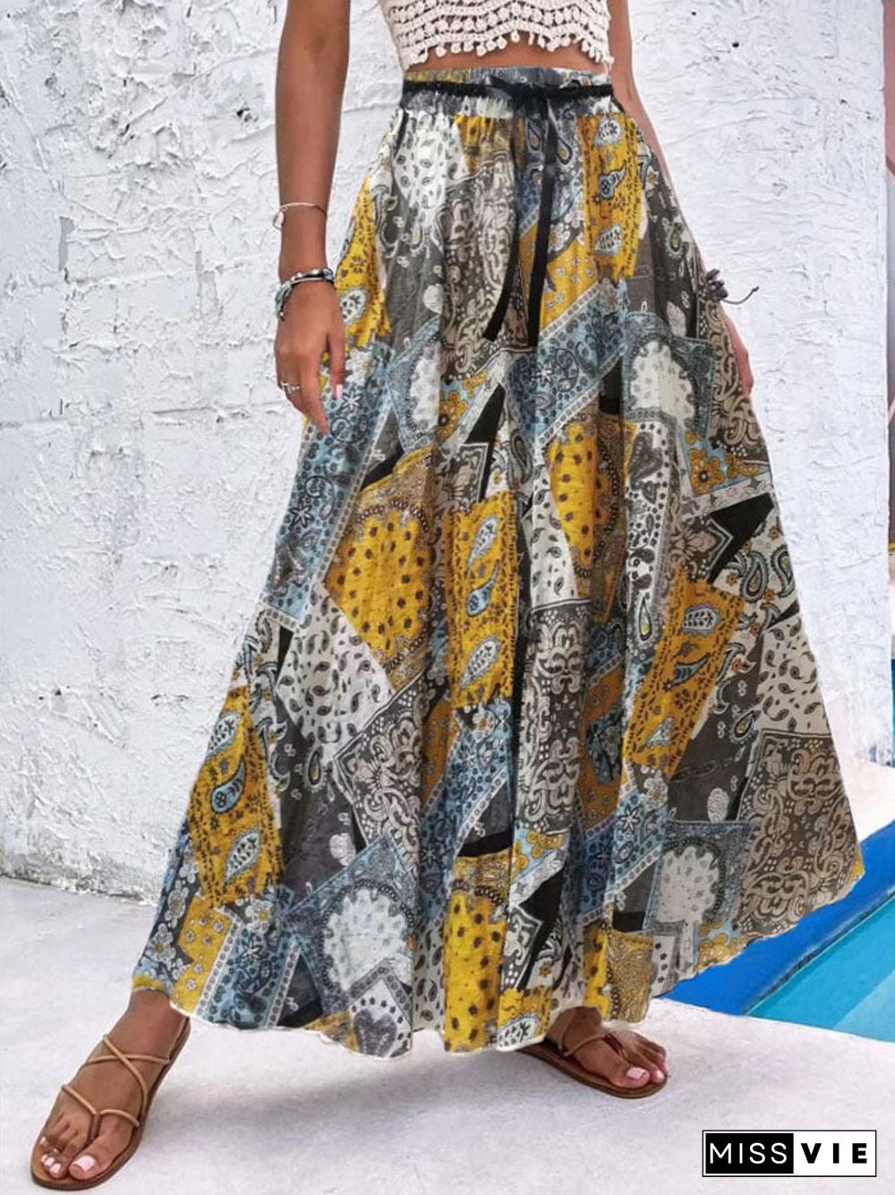 Women'S Skirts Printed High Waist Swing Long Skirt