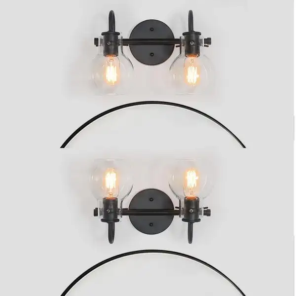 Olia Mid-Century Modern Black Linear Bathroom Vanity Lights Dimmable Clear Glass Wall Sconces