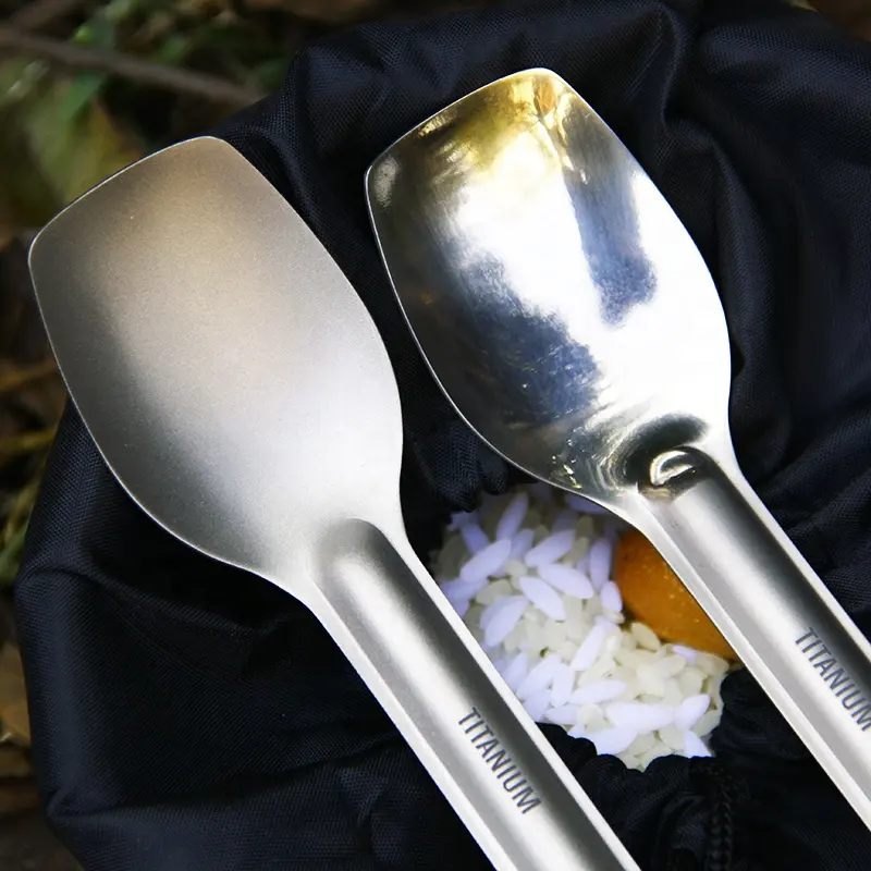 Pure Titanium Big Round Spoon Long Handle Spoon Outdoor Camping Supplies Picnic Tableware Tourism Hiking Bushcraft Dinnerware