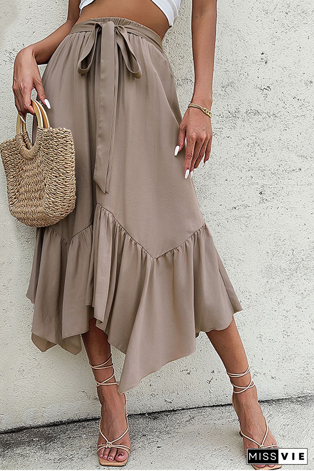 Khaki Irregular Length Ruffles Skirt