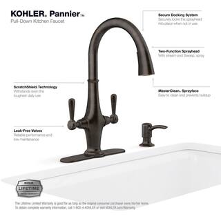 KOHLER Pannier Two-Handle Pull Down Sprayer Kitchen Faucet in Oil-Rubbed Bronze K-R29473-SD-2BZ