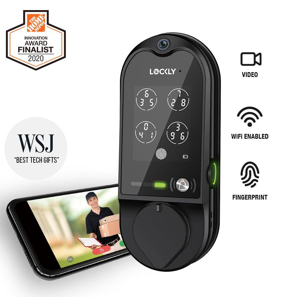 Lockly Vision Matte Black Deadbolt Smart Lock with Video Doorbell 2-Way Audio Keypad 3D Fingerprint Full Mobile App control PGD798MB