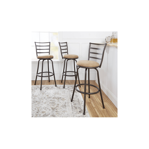 Mainstays 3 Pack Adjustable 24 or 29 Bronze Swivel Barstool， Tan Microfiber Seat