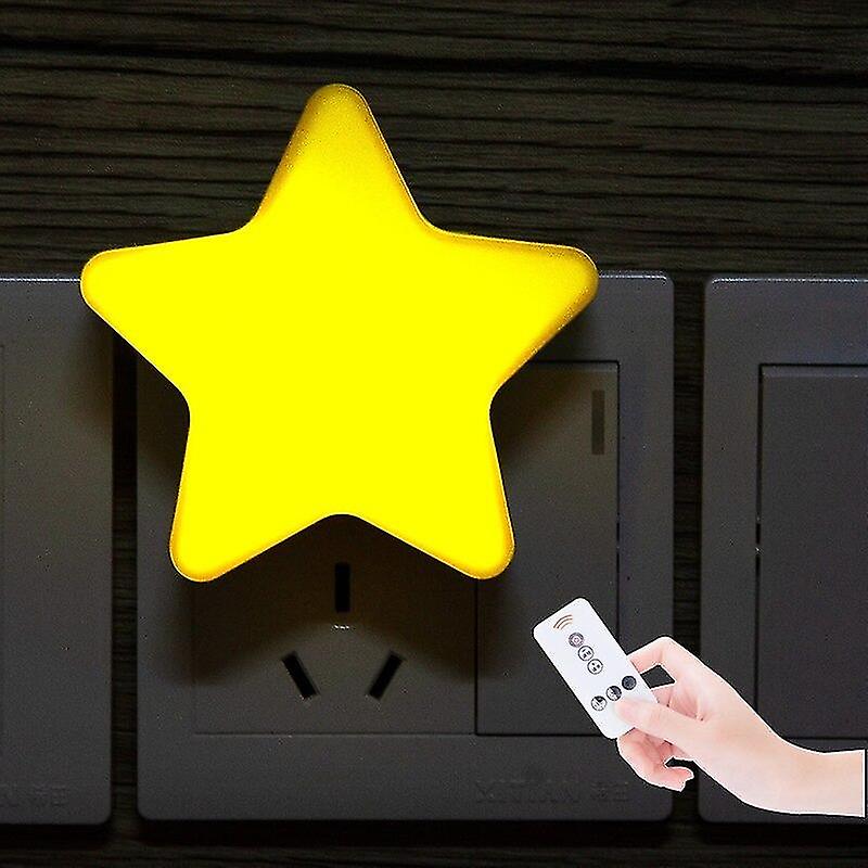 Remote Controller Cute Star Led Plug-in Night Light Ac110-220v Timer Light Sensor Control Bedside Wall Lamp Baby Sleeping Light