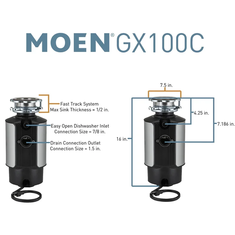 MOEN GX100C Chef Series 1 HP Continuous Feed Garbage Disposal with Sound Reduction and Universal Mount