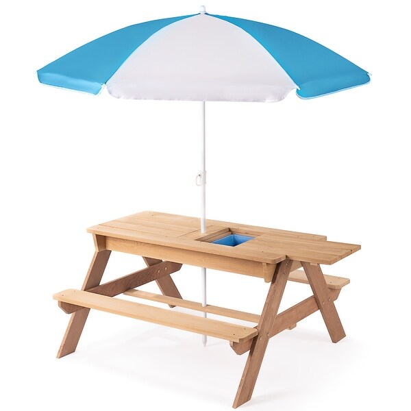 3in1 Kids Outdoor Wooden Picnic Table With Umbrella