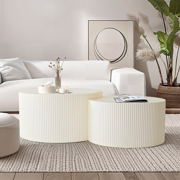 Vertical Stripe Design Nesting Coffee Table Set for Living Room