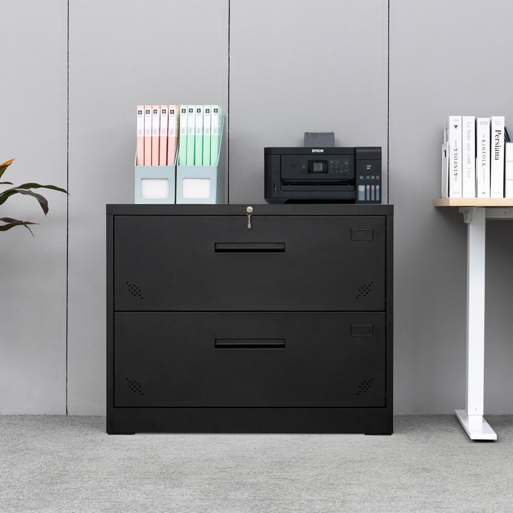 2 Drawer Lateral Filing Cabinet for Legal/Letter A4 Size Black