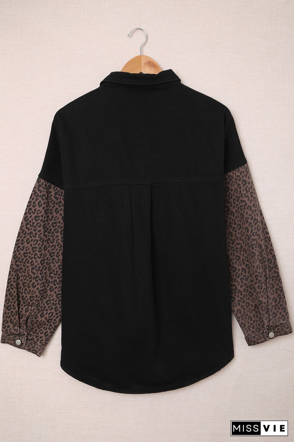 Black Contrast Leopard Denim Jacket