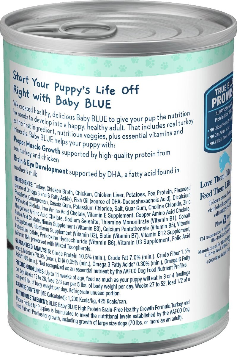 Blue Buffalo Baby Blue Healthy Growth Formula Grain-Free High Protein Turkey and Potato Recipe Puppy Wet Food， 12.5-oz cans， case of 12