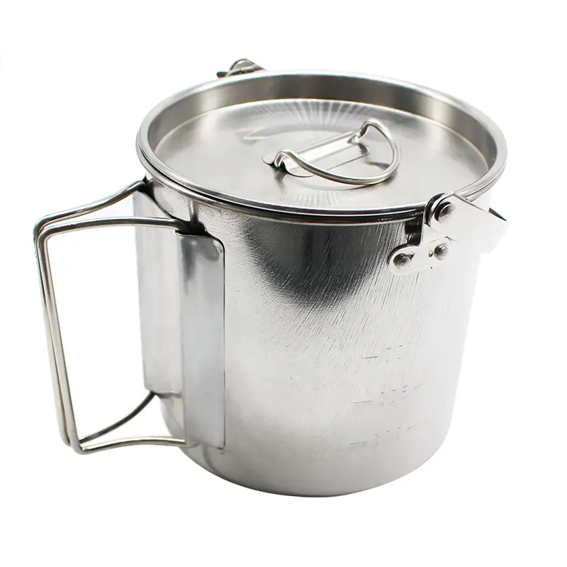 1.2L Foldable Handles Lids Hiking Pot Stainless Steel Camping Tea Kettle for Camping Hiking Picnic