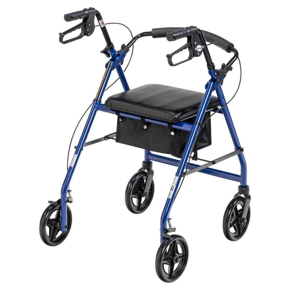 Drive Medical Aluminum Rollator Rolling Walker with Fold Up and Removable Back Support and Padded Seat Blue R728BL