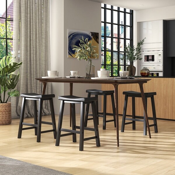 Gymax Set of 4 Saddle Bar Stools Counter Height Dining Chairs w/