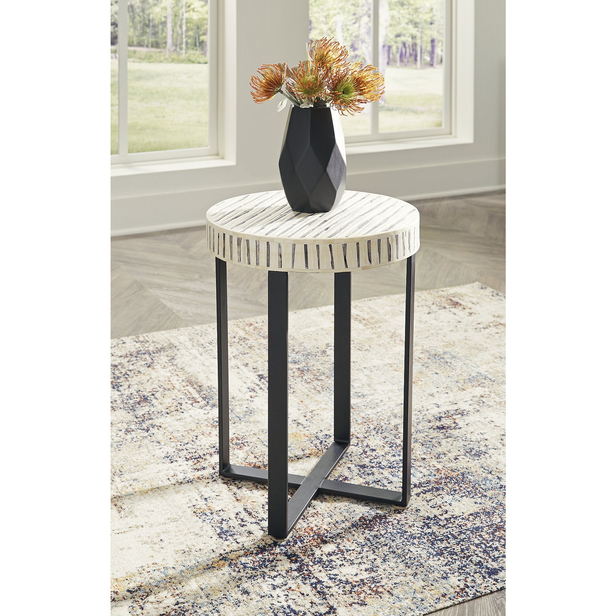 Ashley Furniture Crewridge Cream Bone Inlay Accent Table - 18