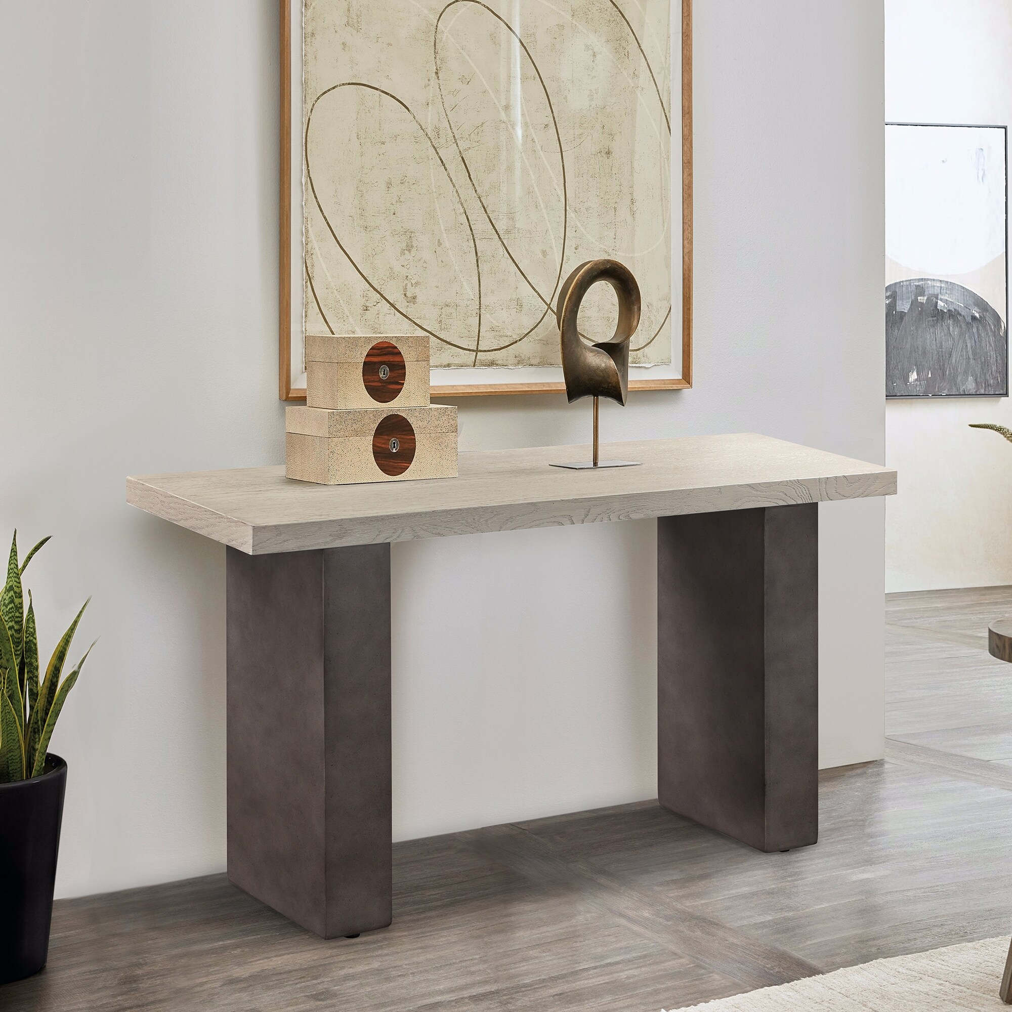 Abbey Modern Concrete and Solid Wood Entryway Console Table