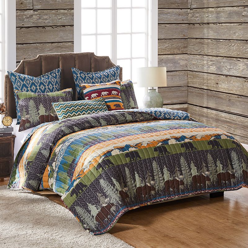 Greenland Home Fashions Black Bear Lodge Quilt Set with Throw Pillows