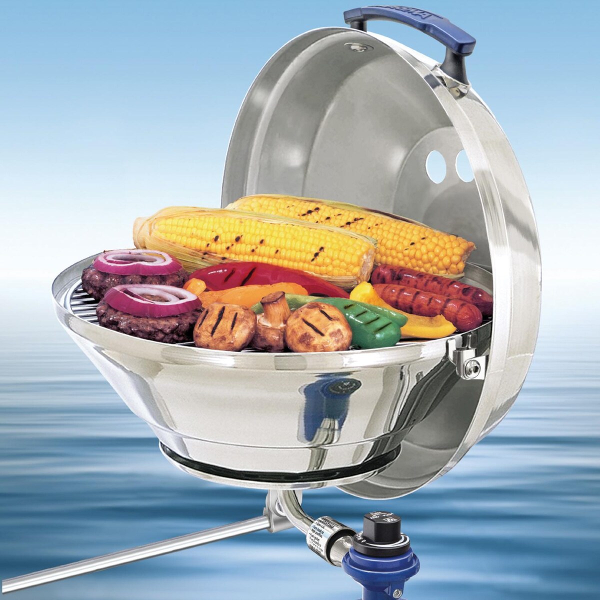 Magma Original Size Marine Kettle Gas Grill on Round Rail Mount