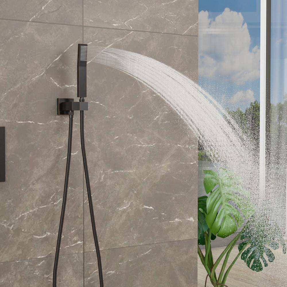 Logmey 3-Spray Patterns with 1.8 GPM 12 in. in Wall Mount Handheld Shower Systemt Dual Shower Head in Oil Rubbed Bronze LM-SLF16015-ORB-12