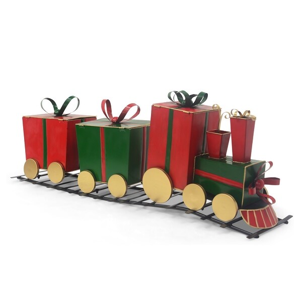 Merry Christmas Charm: A Festive Iron Train Adorned with GiftShaped Carriages，Bringing Joy to Your Holiday Decor