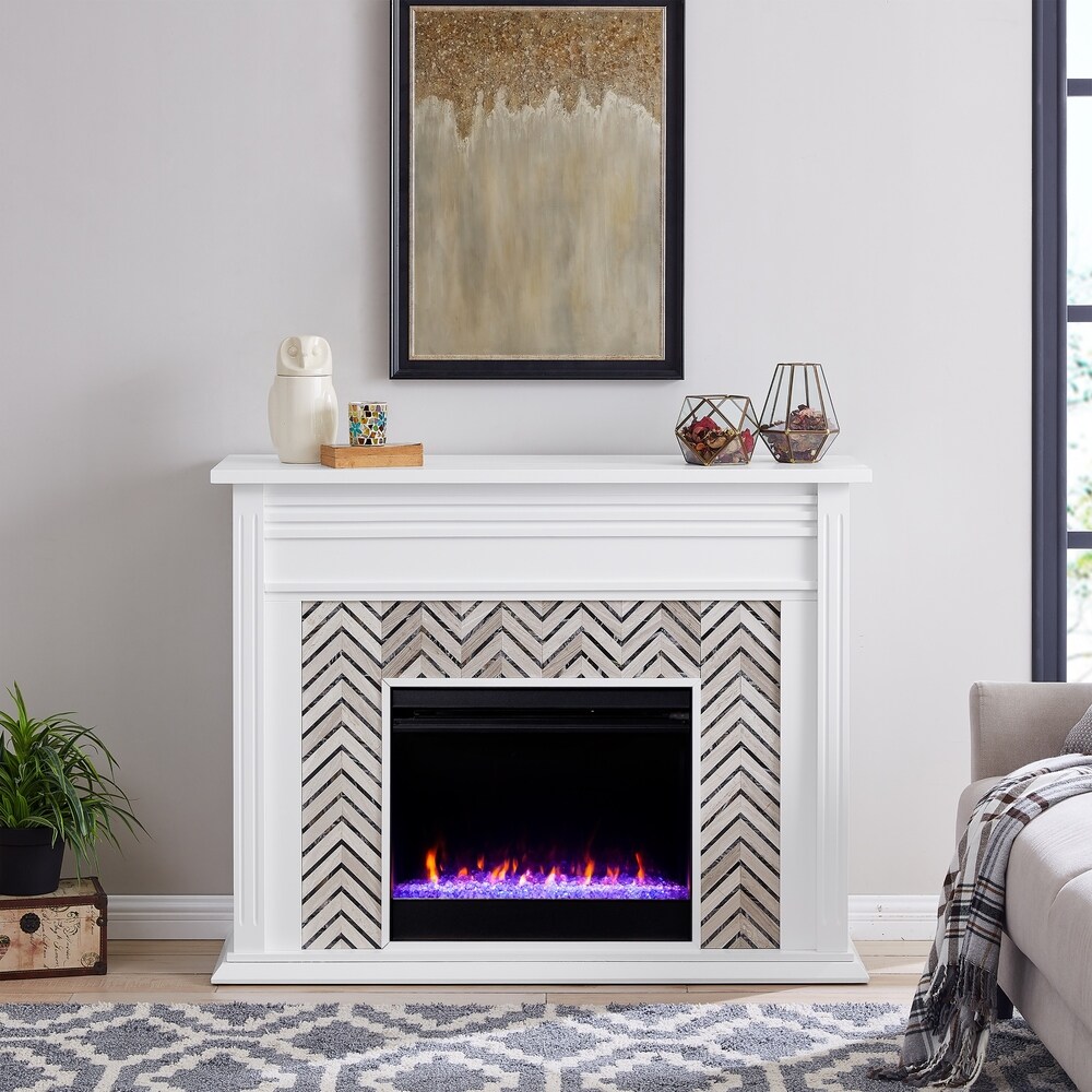 SEI Furniture Heidi Contemporary White Wood Color Changing LED Fireplace