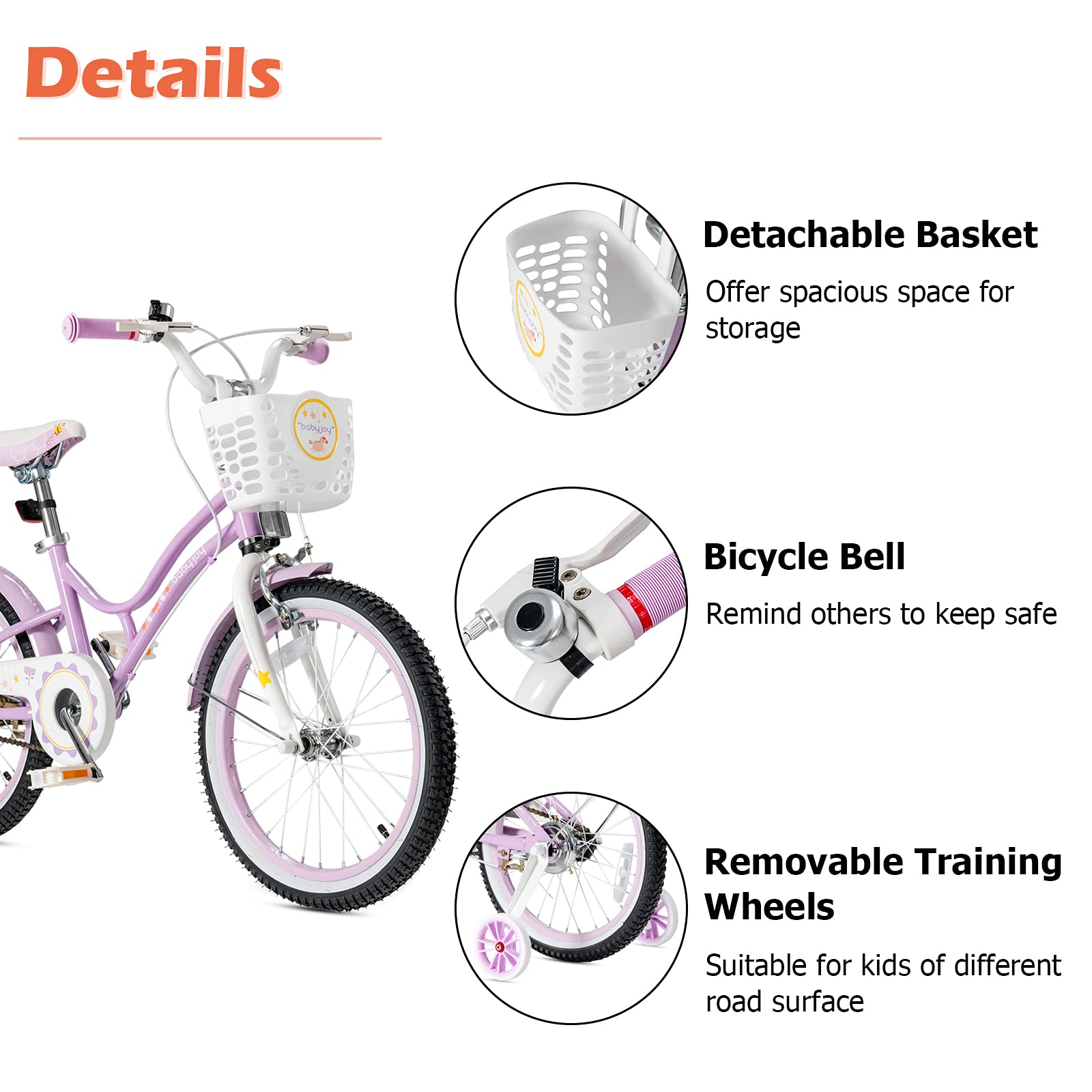 BABY JOY Kids Bike, 16, 18 Inch w/Removable Training Wheels, Adjustable Seat