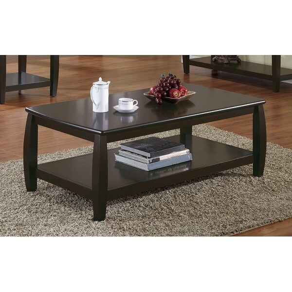 Wood Coffee Table with Bottom Shelf， Espresso