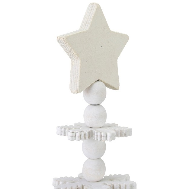 White Wooden Snowflake Cutout Christmas Tree With A Star Table Top Decor