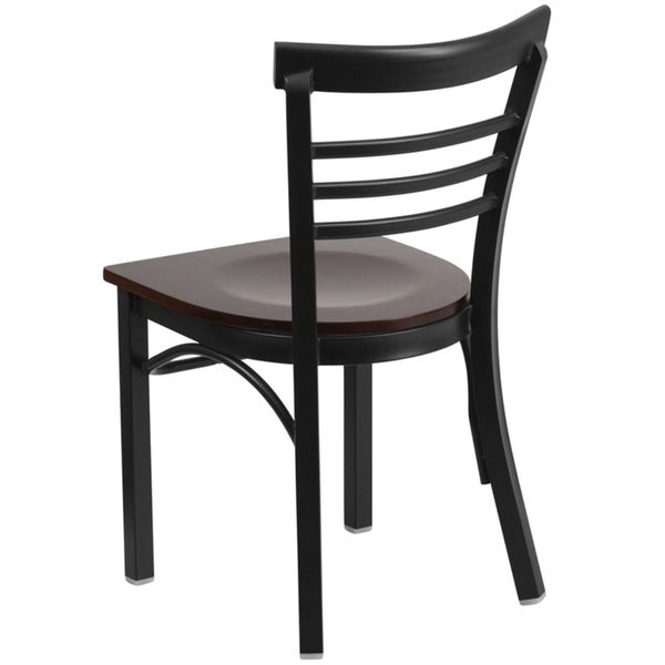 Offex Black Ladder Back Metal Restaurant Chair with Walnut Wood Seat [OFX-368661-FF] - N/A