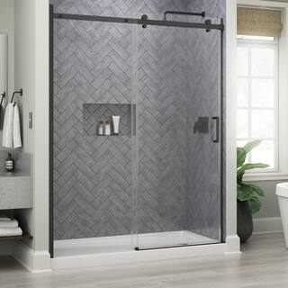 Delta Commix 60 in. W x 76 in. H Sliding Frameless Shower Door in Matte Black with 516 in. (8 mm) Clear Glass SDESR60-MB-R