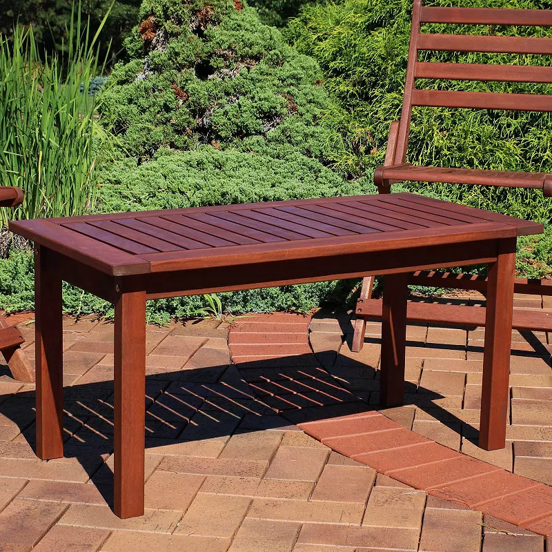 Sunnydaze 35.5 in Meranti Wood Rectangular Patio Coffee Table