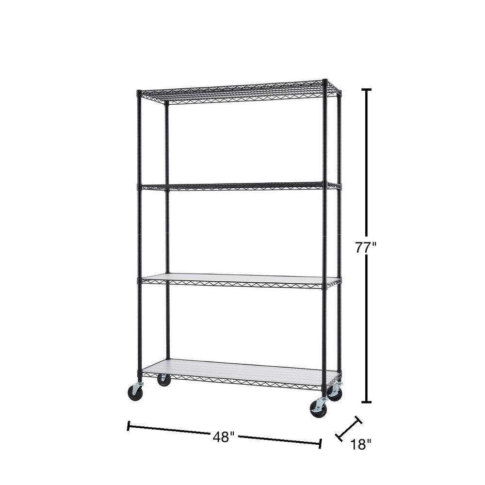 TRINITY EcoStorage Black 4-Tier Rolling Steel Wire Shelving Unit (48 in. W x 77 in. H x 18 in. D) TBFPB-0907