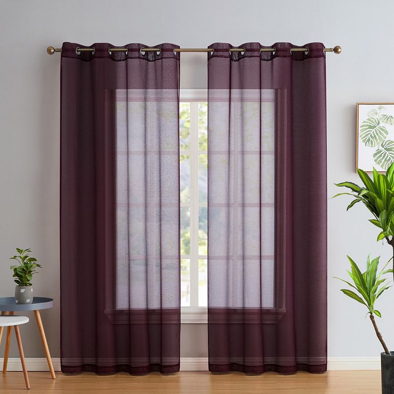 THD Basics 2 Piece Semi Sheer Voile Window Curtain Drapes Grommet Top Panels - Set of 2 panels