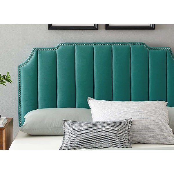 Littleton Channel Tufted Green Velvet Upholstered Twin Size Headboard with Nailhead Trim - - 34139045