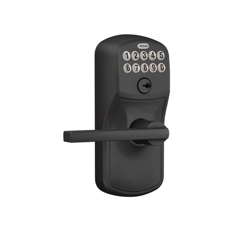 Schlage Plymouth Matte Black Electronic Keypad Door Lock with Latitude Handle and Flex Lock FE595 PLY 622 LAT