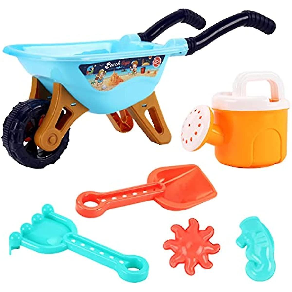 Beach Toys Set - 6 Pcs Summer Beach Toys Safe Children Sand Toy Set For Kids Wheelbarrow  Play Sand Beach Toys Set Bucket And Spade Set  Sea Animal Mo