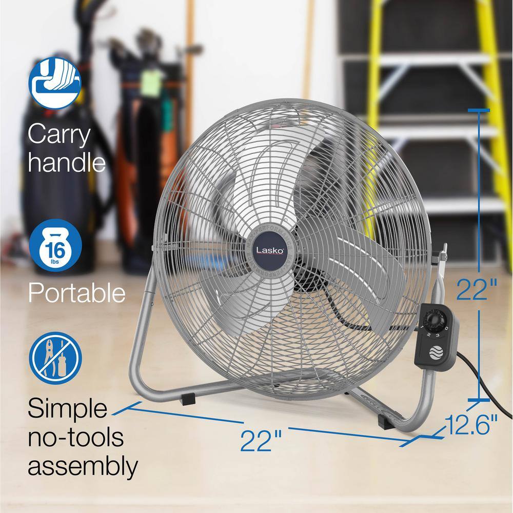 Lasko High Velocity 20 in. 3 Speed Metallic Floor Fan with QuickMount Wall-Mounting System 2265QM