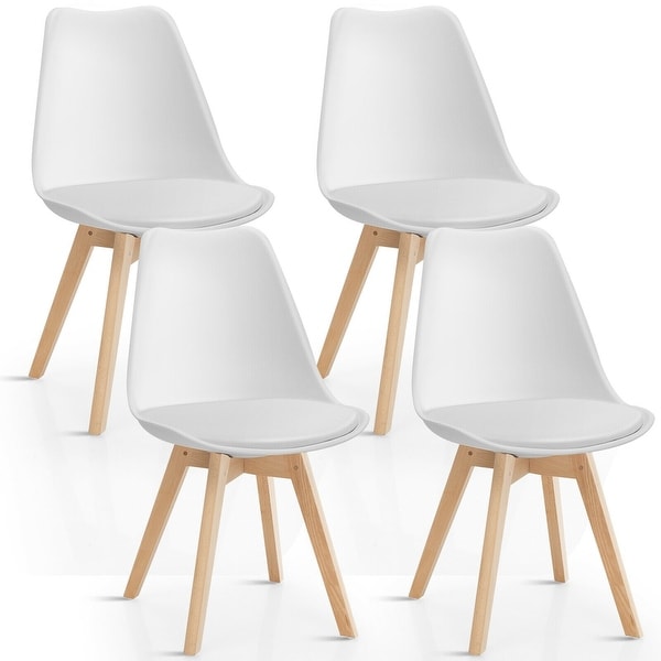 Set of 4 Dining Chairs Mid-Century Modern Shell PU Seat with Wooden Legs - 21.5