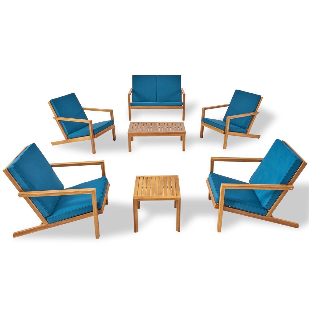 Leah Outdoor 6 Seater Acacia Wood Chat Set by Christopher Knight Home