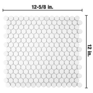 Merola Tile Hudson Penny Round Matte White 12 in. x 12 58 in. x 5 mm Porcelain Mosaic Tile 10.7 sq. ft.  case FKOMPR10