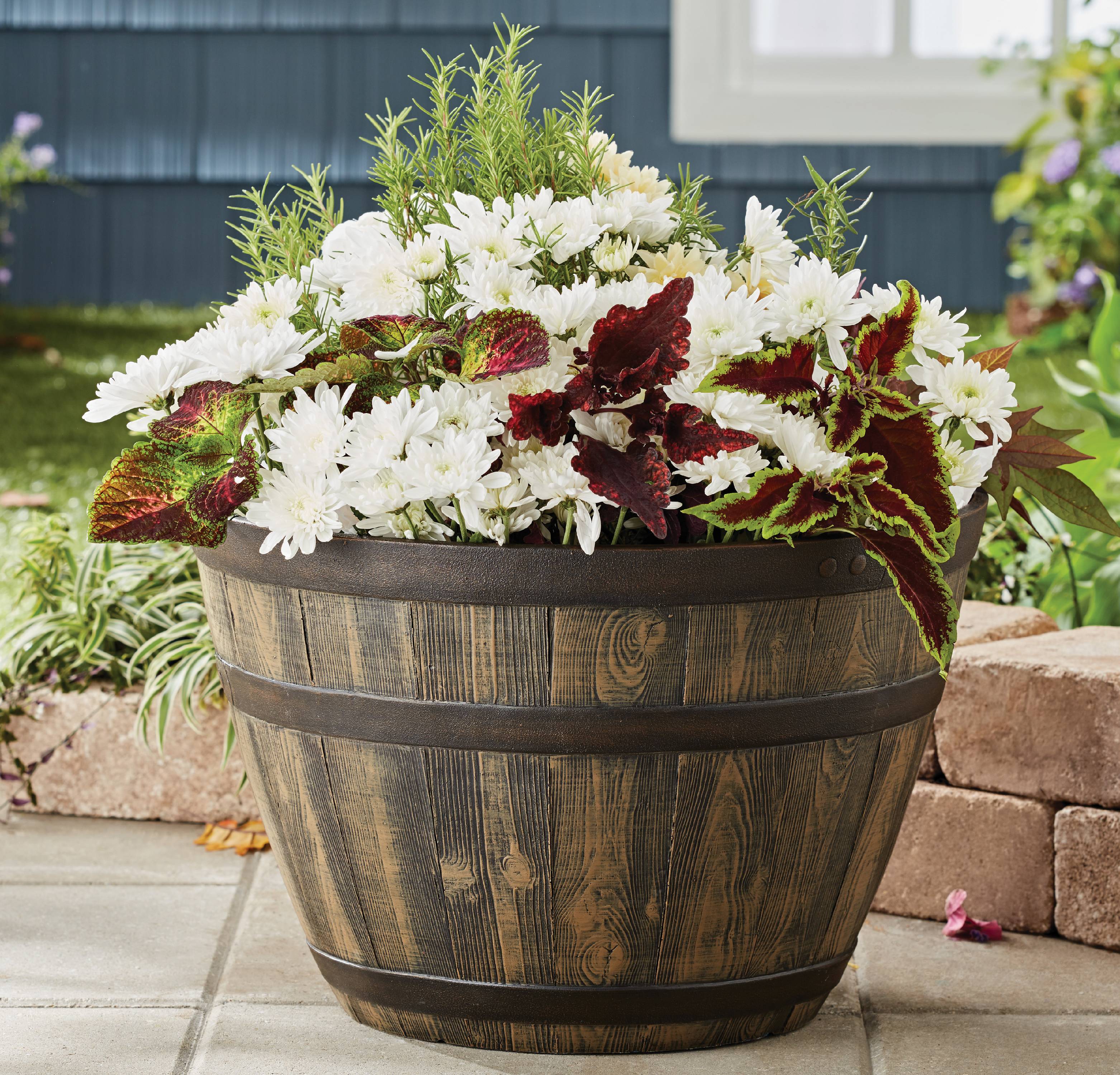 Better Homes & Gardens 20" x 20" x 13" Round Brown Resin Whiskey Barrel Plant Planter with Weather Resistant Material