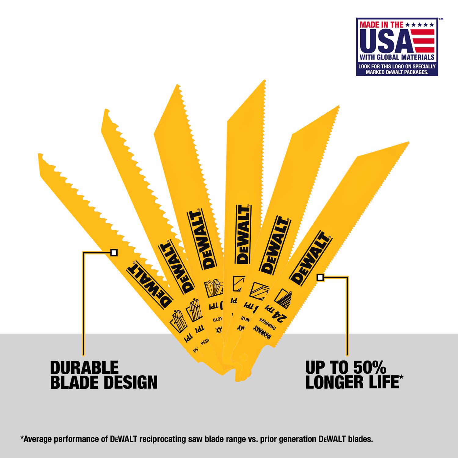 DW Bi-Metal Reciprocating Saw Blade Set Multi TPI 6 pk