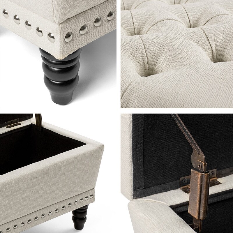 Adeco Button Tufted Trapezoid Storage Ottoman Bench