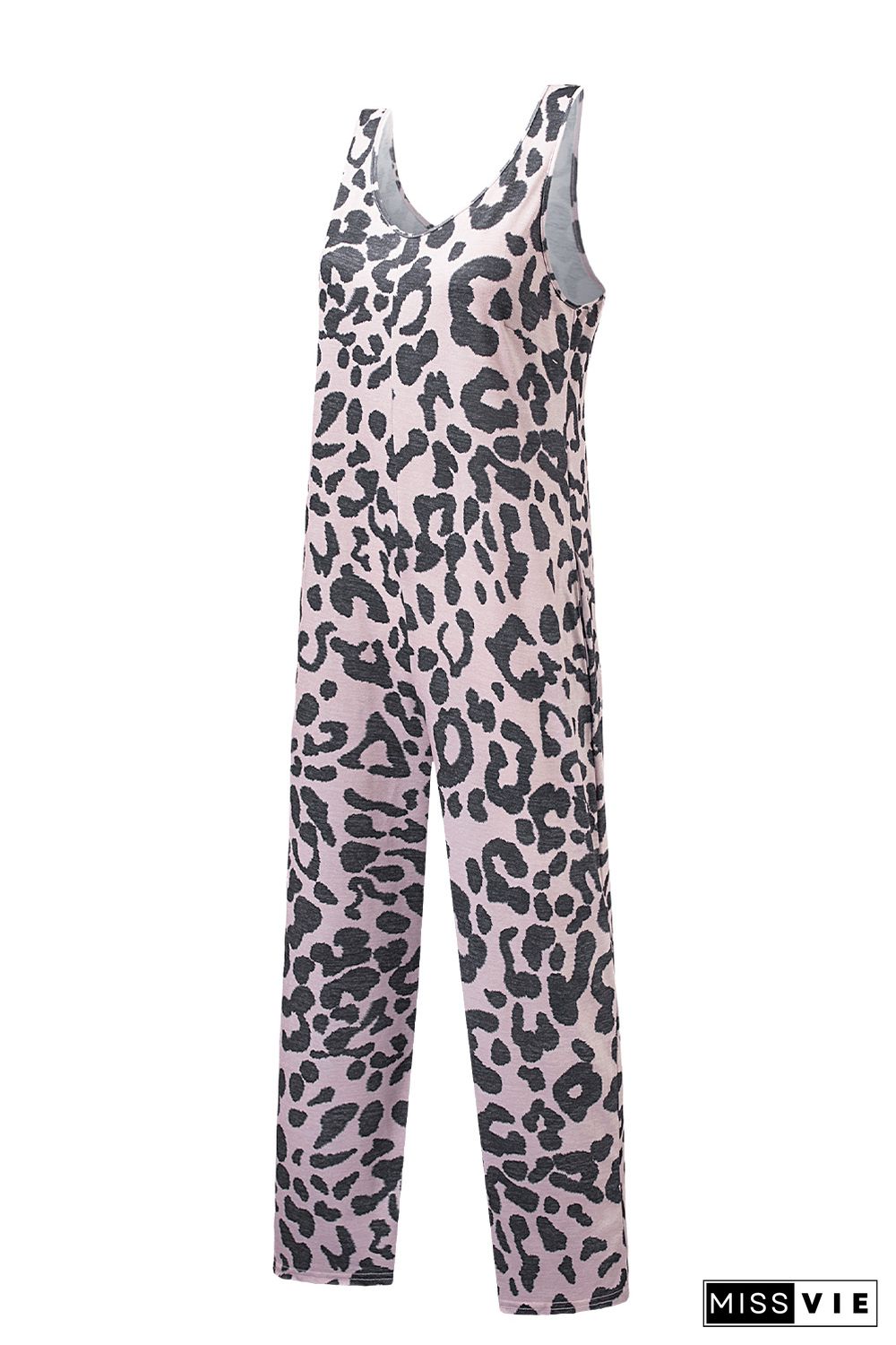 Leopard Leopard Print Pockets Wide Leg Sleeveless Jumpsuit