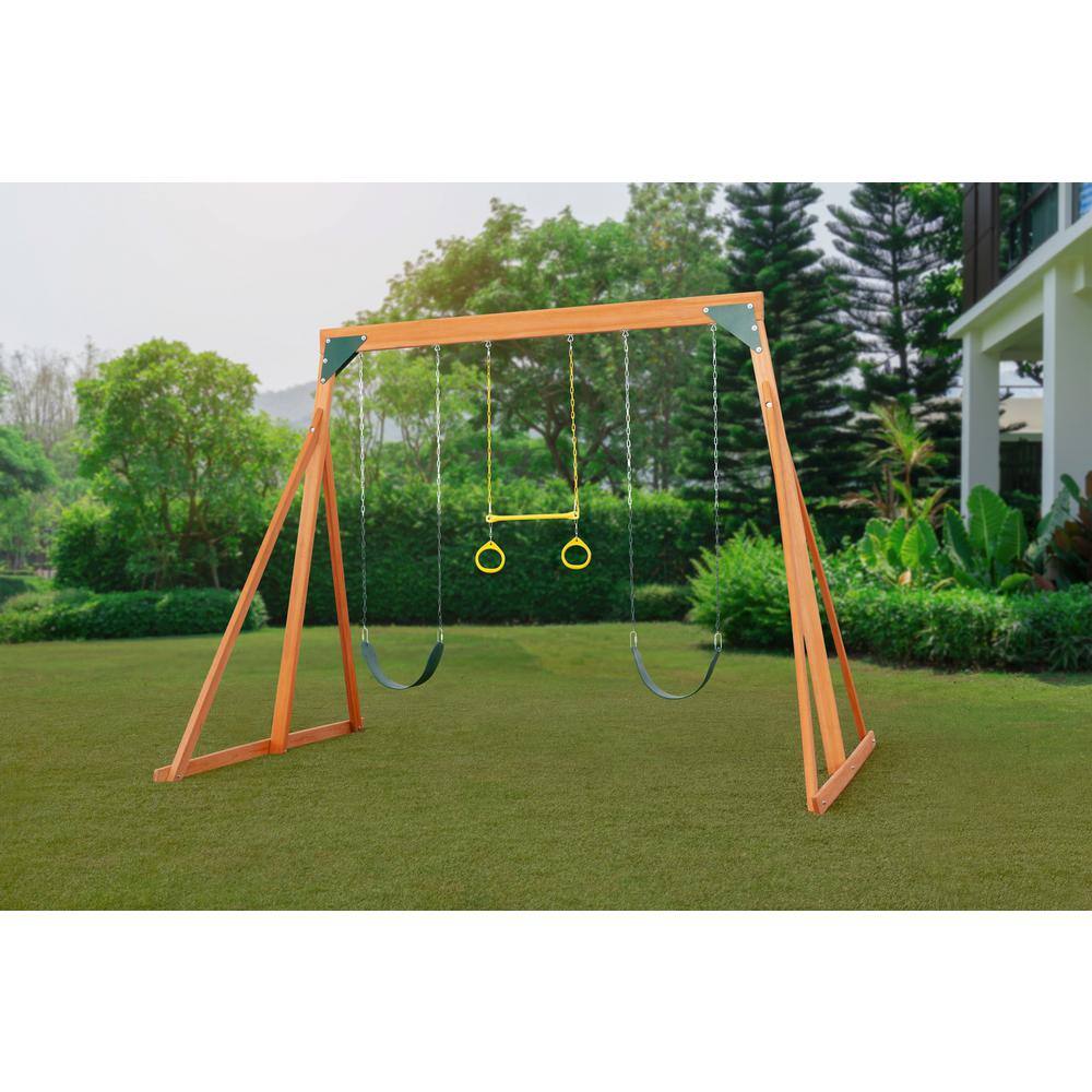 Creative Cedar Designs Trailside Complete Wood Swing Set with Multi-Color Playset Accessories 3800