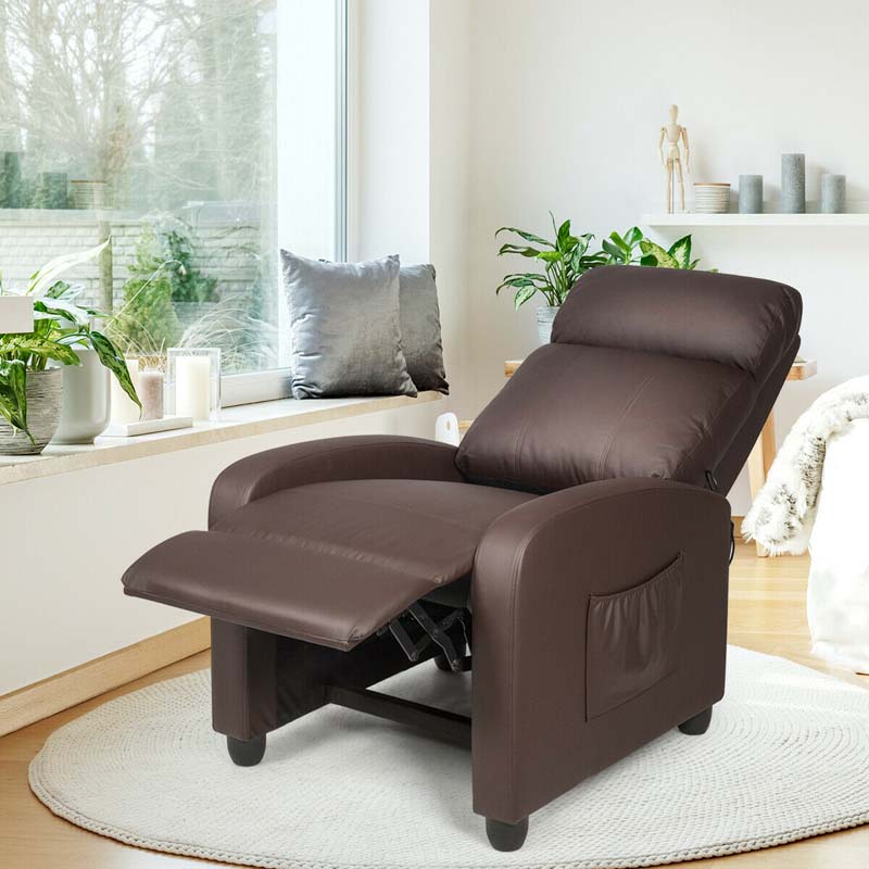 PU Leather Massage Recliner Sofa Modern Recliner Chair Winback Single Sofa with Side Pocket