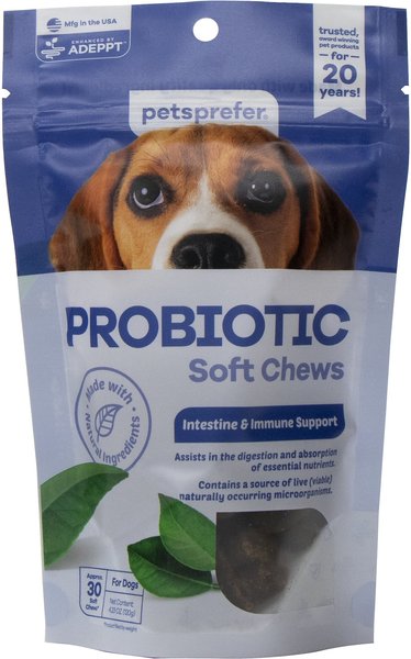 PetsPrefer Probiotic Digestive Health Pork Flavor Soft Chew Dog Supplement， 30 count