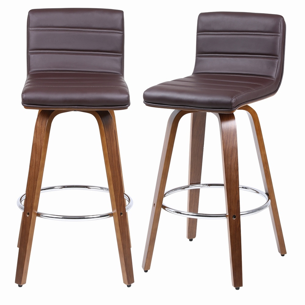 Swivel Wood Bar Stools PU Leather Upholstered Counter Stools Set of 2