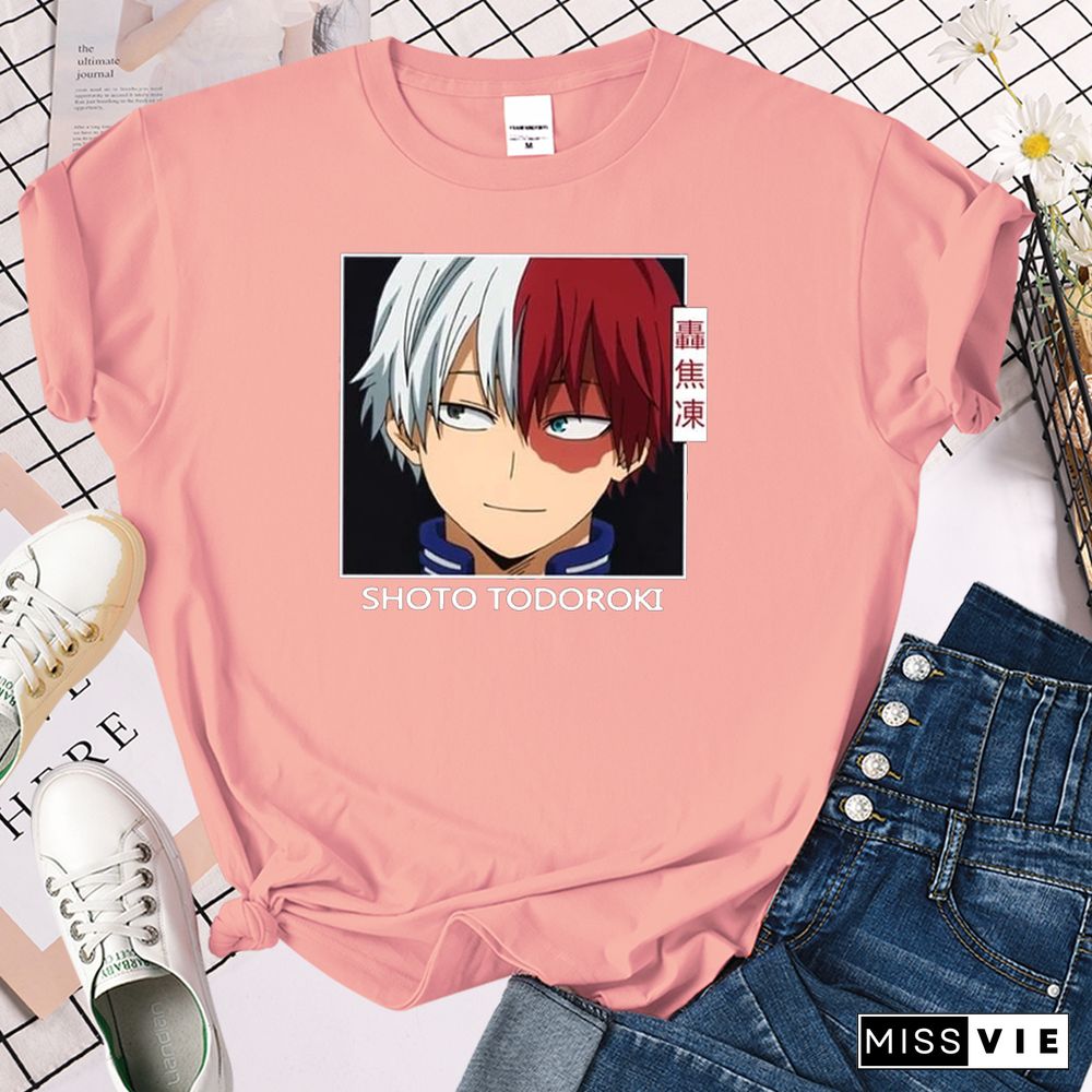 My Hero Academia Shoto Todoroki Print Woman Tshirt Summer Fashsion O-neck Tops HipHop Manga ShortSleeve Women'sTShirts